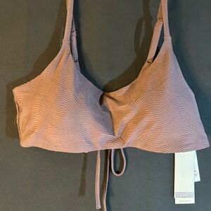 CALIA Tie Back Bikini Top XL Dark Brown Waves Textured NWT